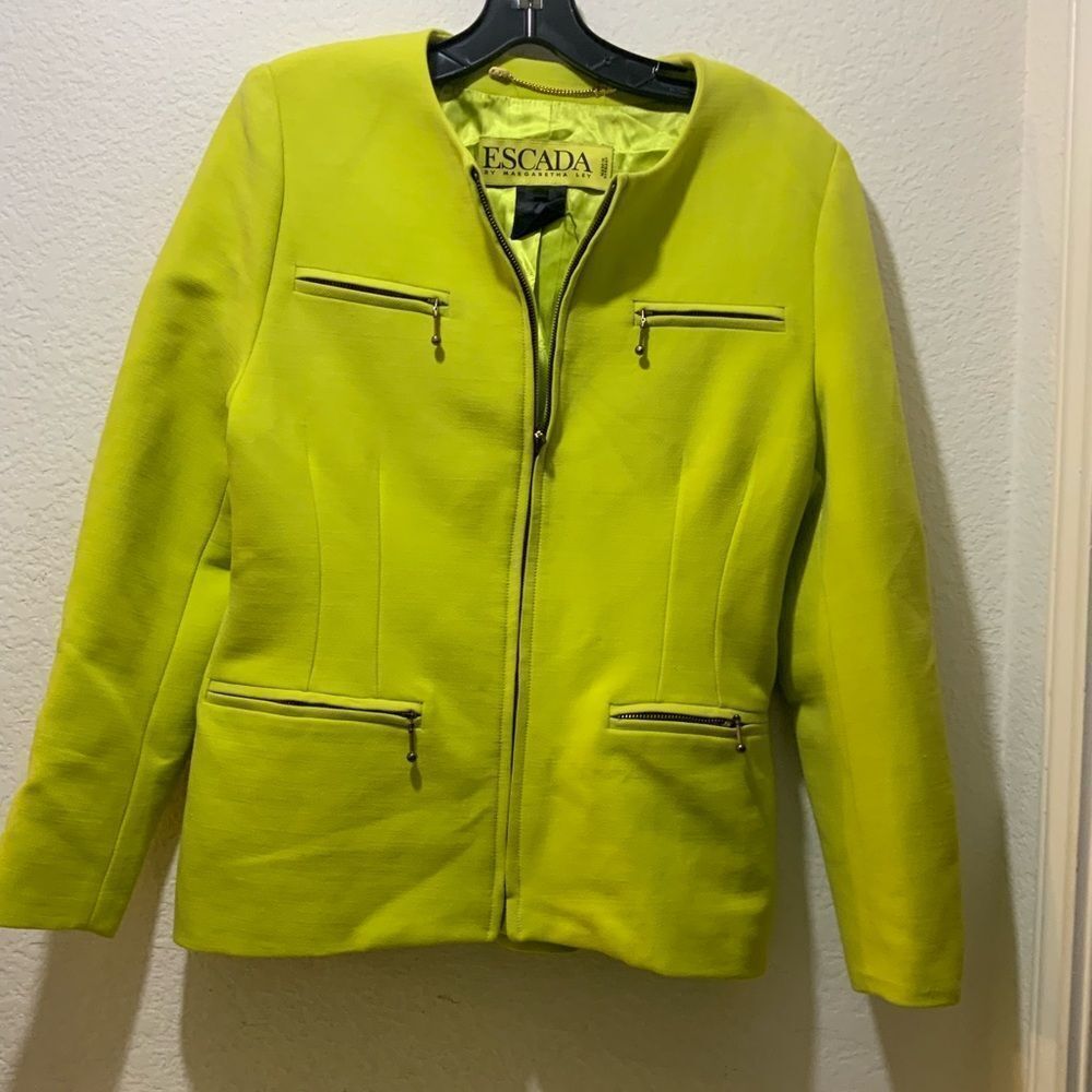 ESCADA Margaretha Ley Suit Size 34 Green wool blend zippered pocket H6